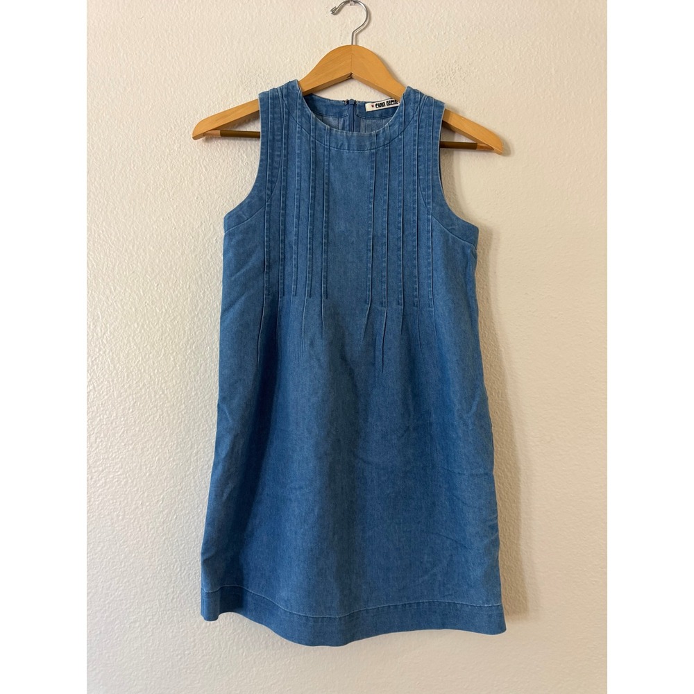 Ciao Lucia Denim Pintuck Sleeveless Mini Shift Dress XXS Blue Light Wash Exc